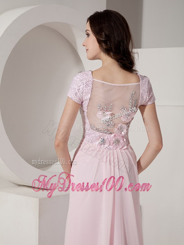 Simple Baby Pink Empire V-neck Prom Dress Beading Floor-length