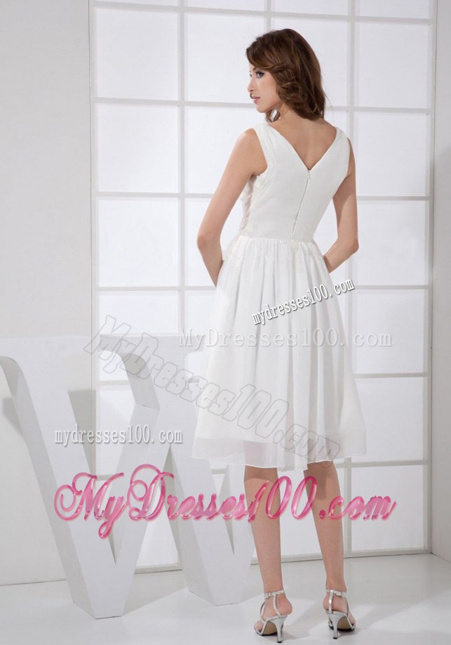 Elegant V-neck White Knee-length Empire 2013 Summer Prom Dresses
