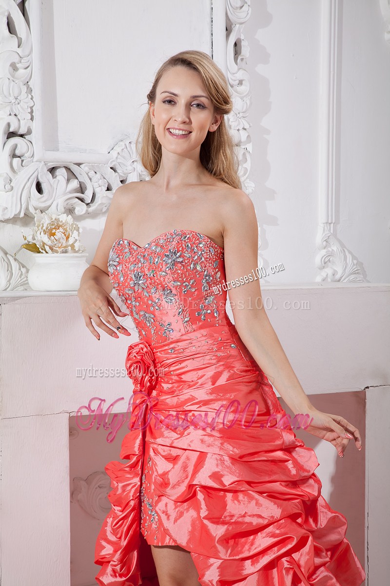 Watermelon Red Column Sweetheart High-low Beading Prom Dresses