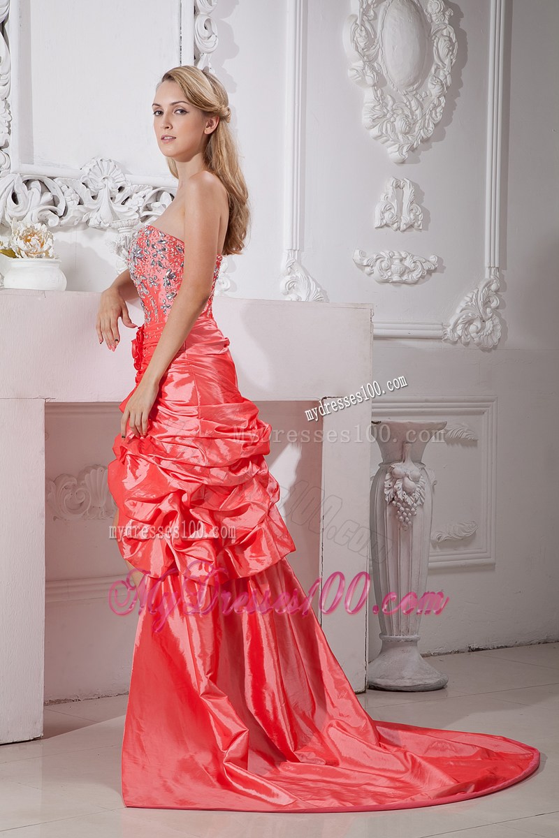 Watermelon Red Column Sweetheart High-low Beading Prom Dresses