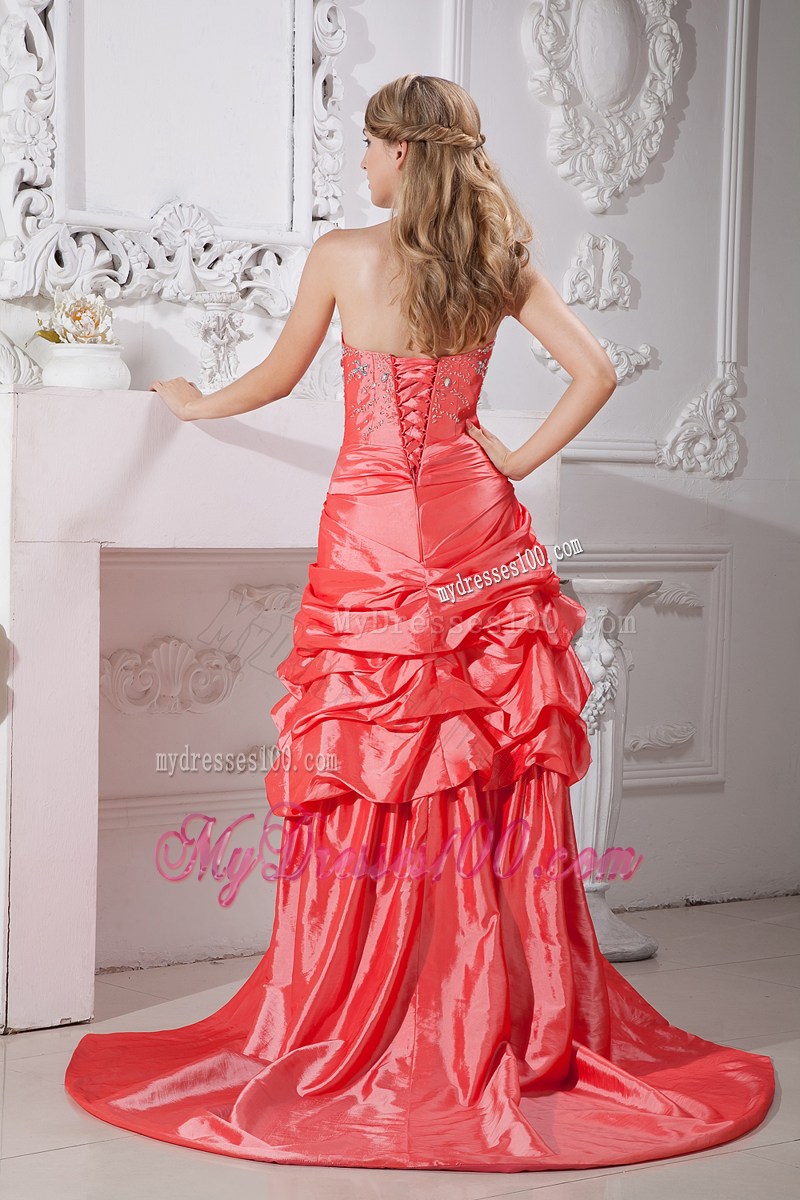 Watermelon Red Column Sweetheart High-low Beading Prom Dresses