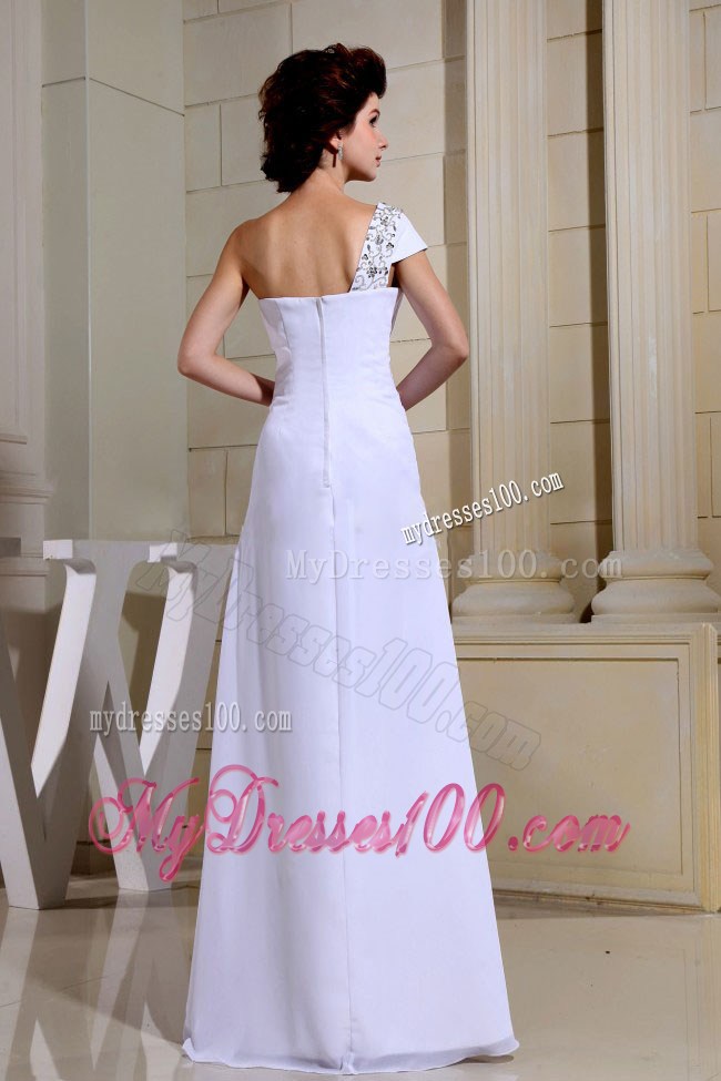 White Beaded Decorate One Shoulder and Bodice For Custom Made Prom Dress