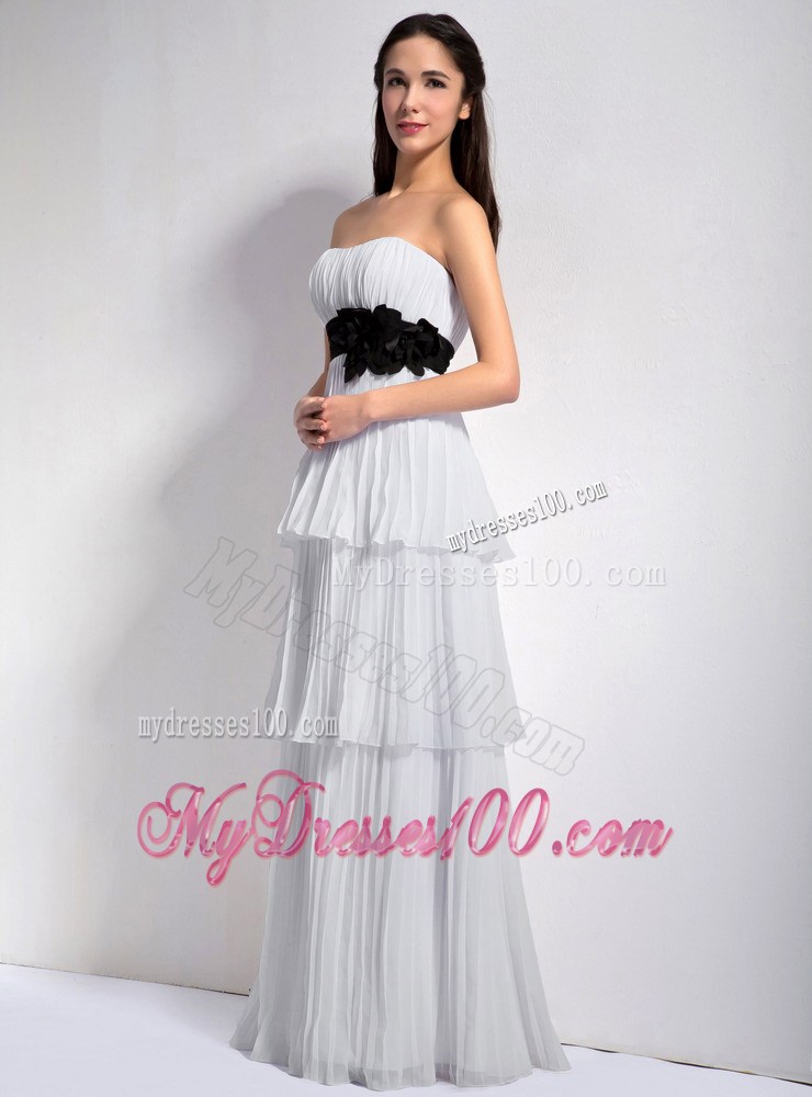White Empire Strapless Floor-length Hand Made Flower Prom Dresses