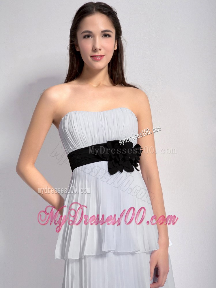 White Empire Strapless Floor-length Hand Made Flower Prom Dresses