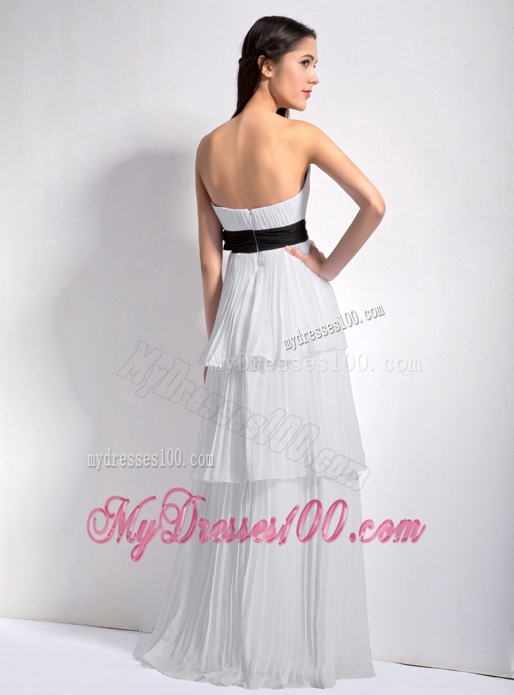 White Empire Strapless Floor-length Hand Made Flower Prom Dresses