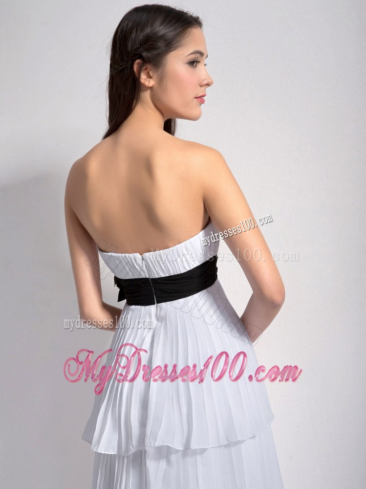 White Empire Strapless Floor-length Hand Made Flower Prom Dresses