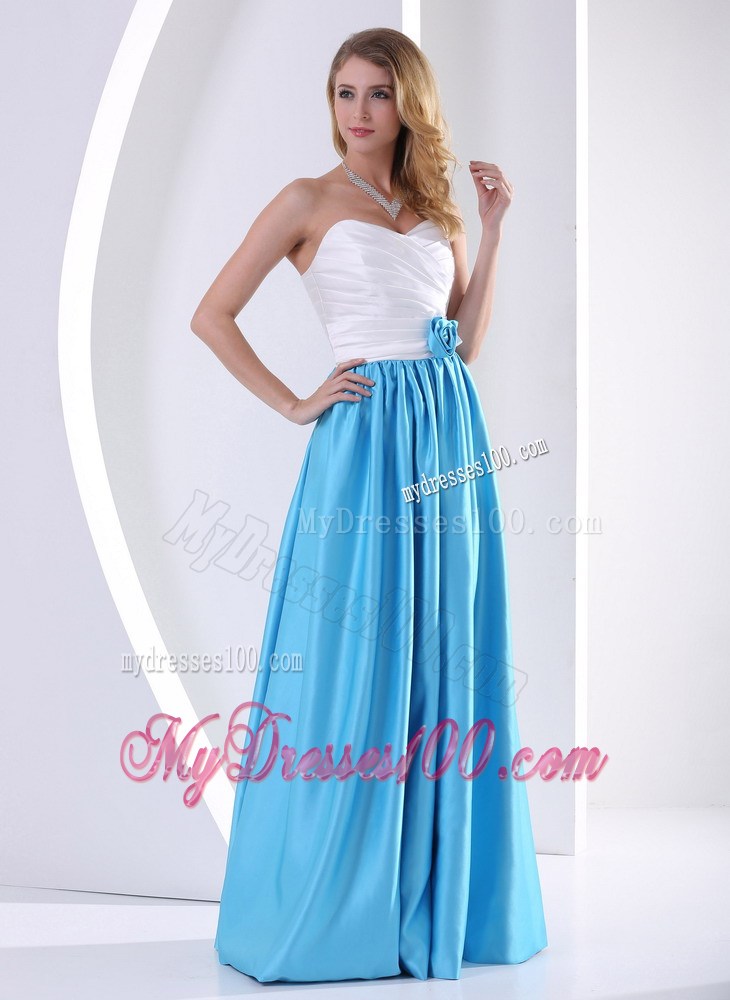 2013 Elegant White and Aqua Blue Sweetheart Ruching Prom Dresses