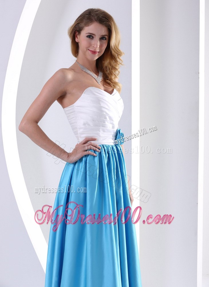 2013 Elegant White and Aqua Blue Sweetheart Ruching Prom Dresses