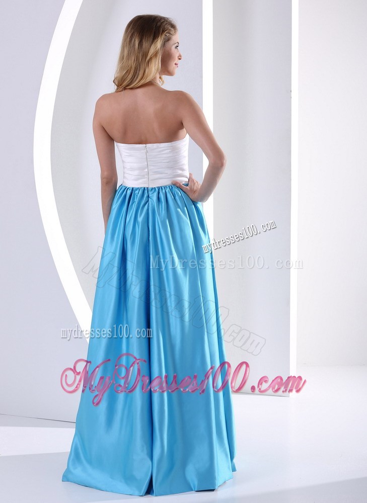 2013 Elegant White and Aqua Blue Sweetheart Ruching Prom Dresses