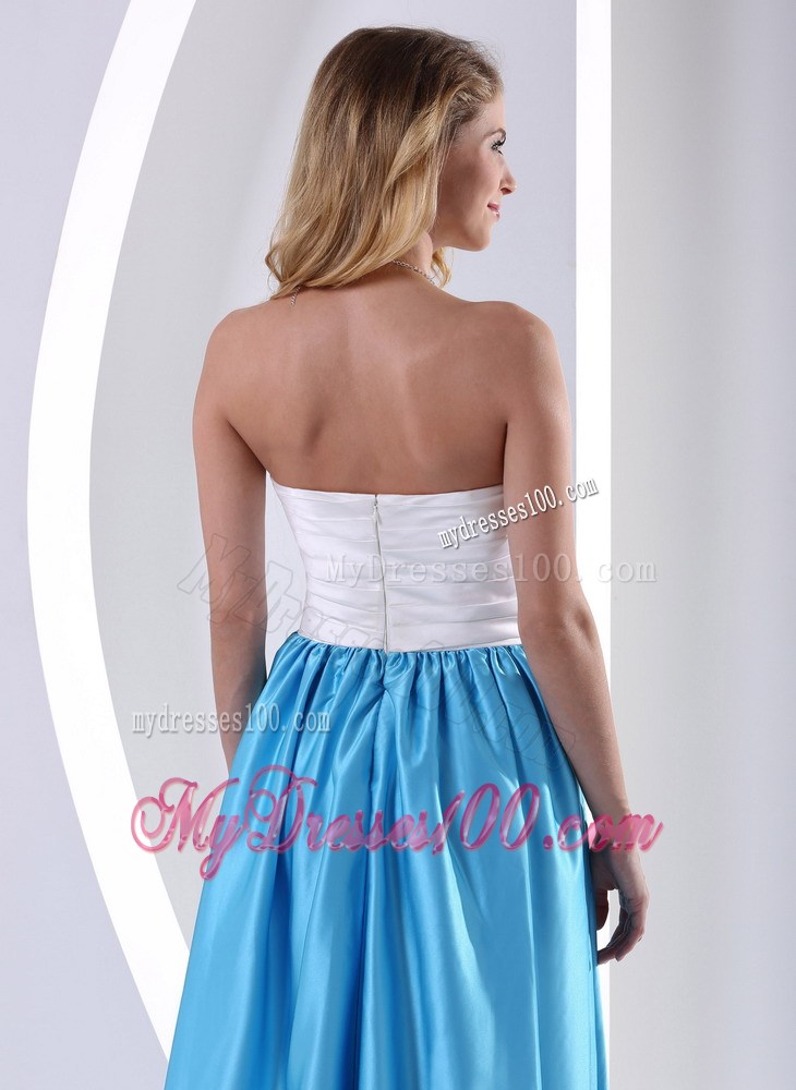 2013 Elegant White and Aqua Blue Sweetheart Ruching Prom Dresses