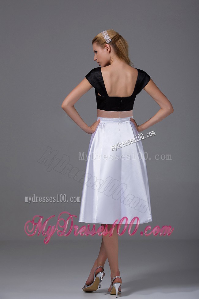 White and Black Princess Knee-length 2013 Prom Dresses Cap Sleeves