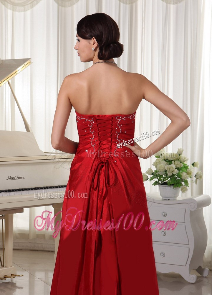 Wine Red Strapless Floor-length Prom Dress With Embroidery