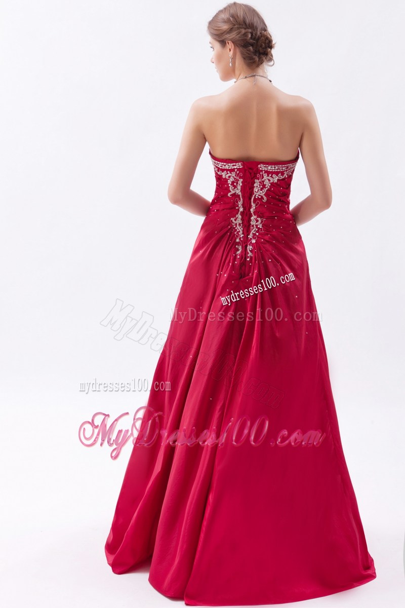 Wine Red Column Strapless Prom Dresses Embroidery with Beading