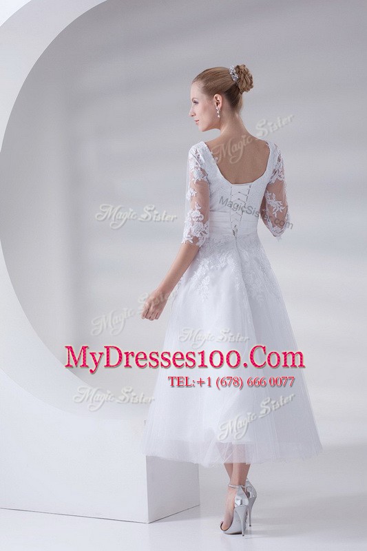 Stunning Scoop Sleeveless Tulle and Lace Wedding Dresses Lace and Appliques Lace Up