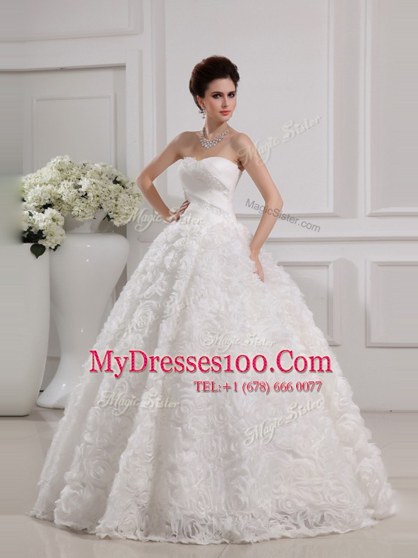 Sleeveless Floor Length Lace Lace Up Wedding Dress with White
