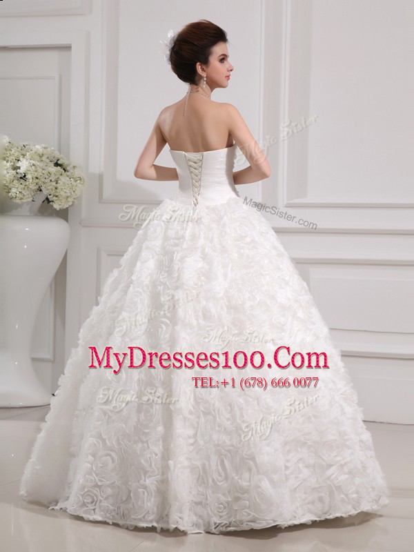 Sleeveless Floor Length Lace Lace Up Wedding Dress with White