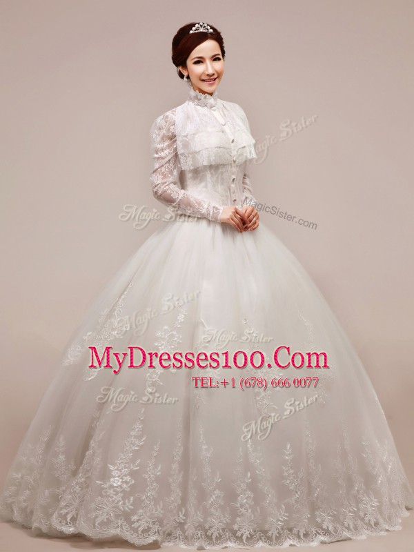Floor Length Zipper Bridal Gown White for Wedding Party with Beading and Appliques