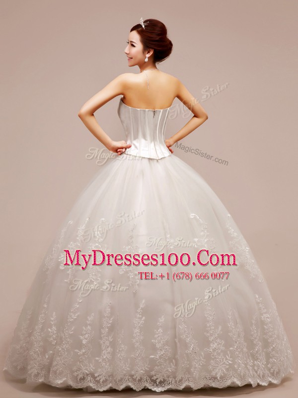 Floor Length Zipper Bridal Gown White for Wedding Party with Beading and Appliques
