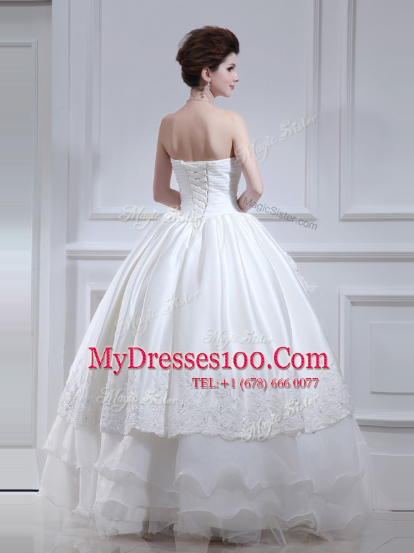 Fine Ruffled Floor Length A-line Sleeveless White Wedding Dress Lace Up