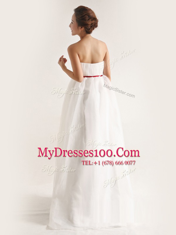 White Column/Sheath Strapless Sleeveless Chiffon With Brush Train Side Zipper Beading Wedding Dresses