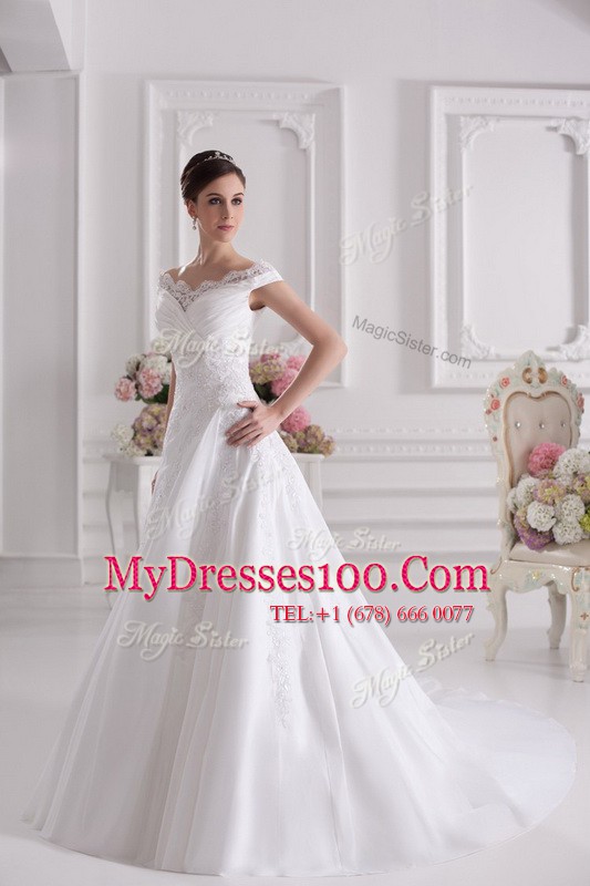 Popular Off the Shoulder White Sleeveless Beading and Appliques Zipper Wedding Gown