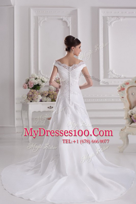 Popular Off the Shoulder White Sleeveless Beading and Appliques Zipper Wedding Gown