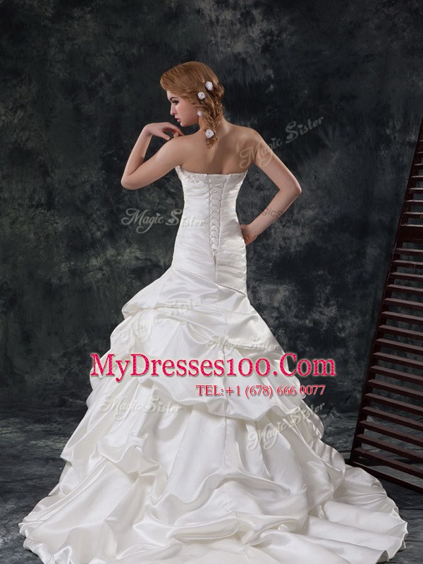 Mermaid White Wedding Gowns Sweetheart Sleeveless Court Train Lace Up