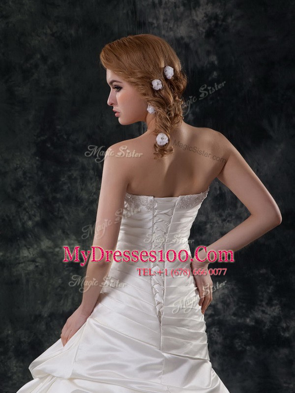 Mermaid White Wedding Gowns Sweetheart Sleeveless Court Train Lace Up
