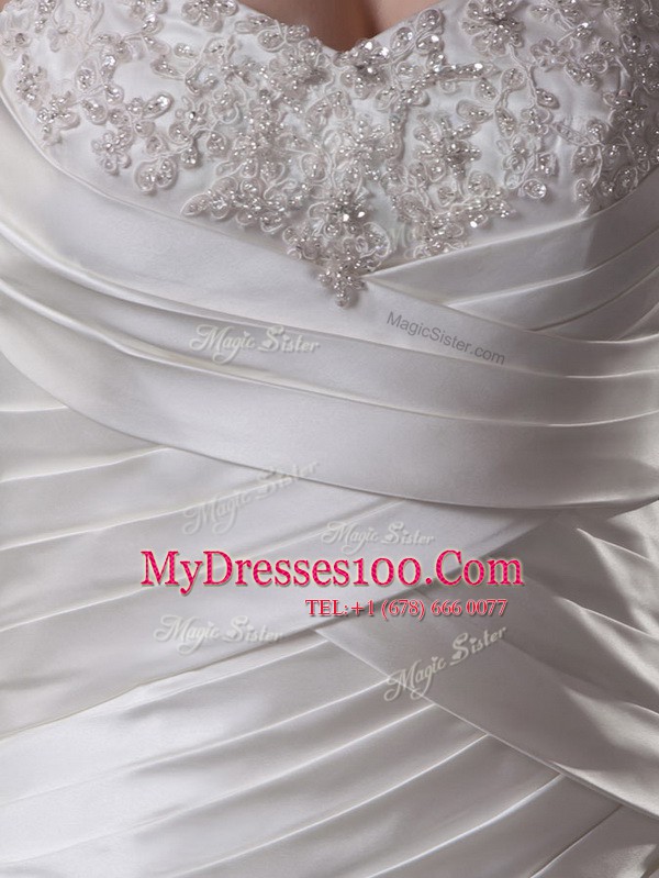 Mermaid White Wedding Gowns Sweetheart Sleeveless Court Train Lace Up
