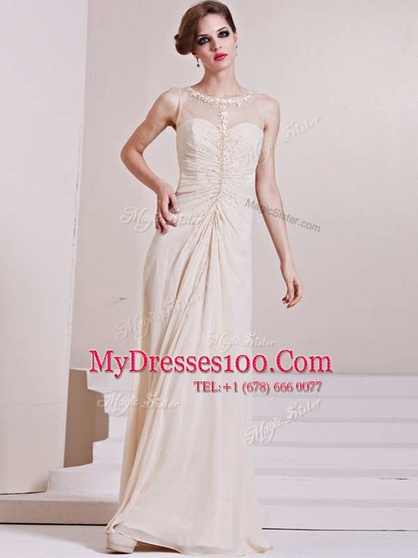 Fine Empire Wedding Dresses Champagne Scoop Chiffon Sleeveless Floor Length Zipper