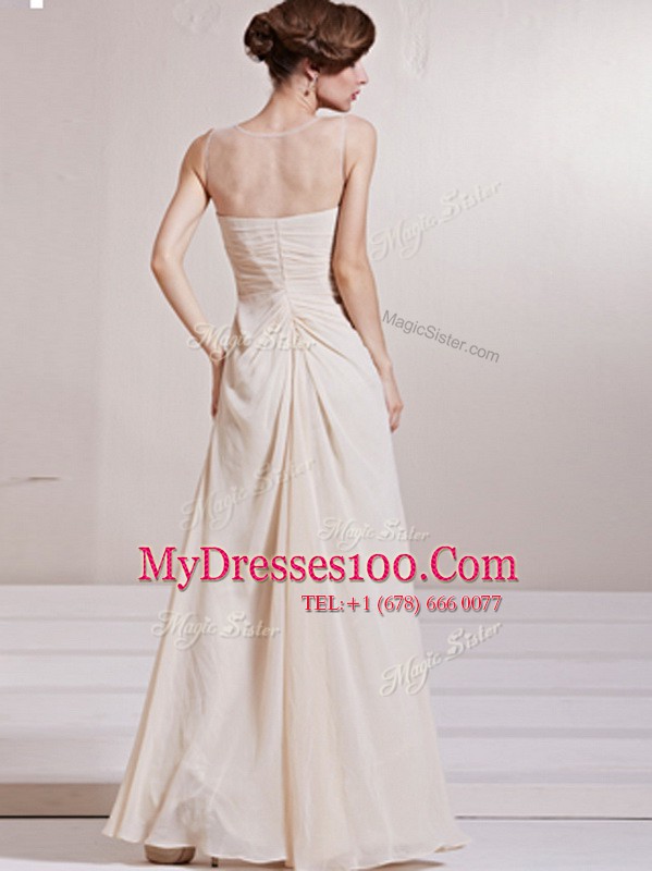 Fine Empire Wedding Dresses Champagne Scoop Chiffon Sleeveless Floor Length Zipper
