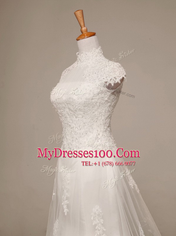 Designer With Train Clasp Handle Bridal Gown White for Wedding Party with Beading and Lace and Appliques Brush Train