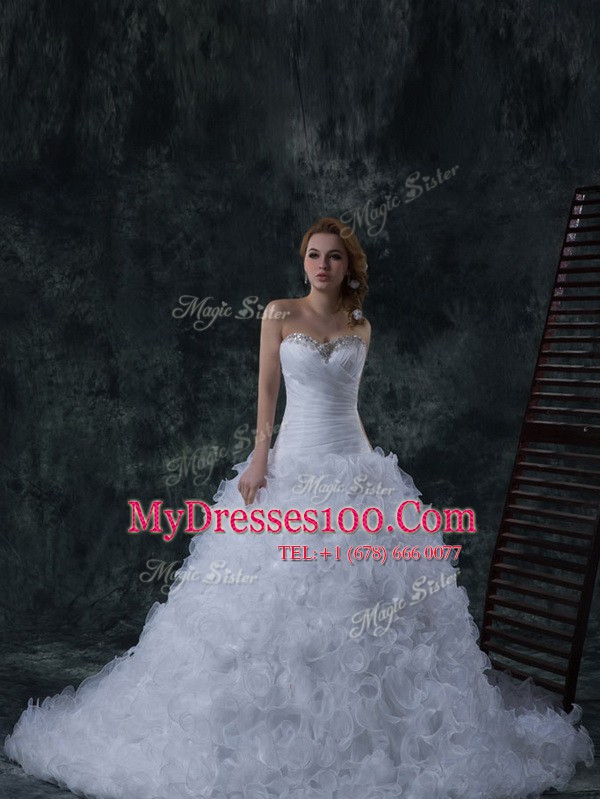Most Popular Sleeveless Court Train Beading Lace Up Wedding Dresses