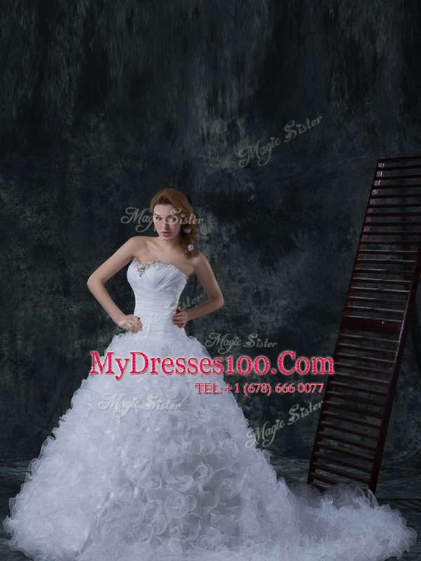 Most Popular Sleeveless Court Train Beading Lace Up Wedding Dresses
