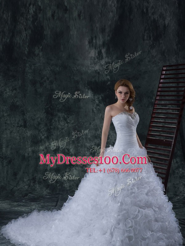 Most Popular Sleeveless Court Train Beading Lace Up Wedding Dresses