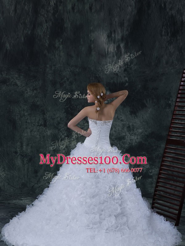 Most Popular Sleeveless Court Train Beading Lace Up Wedding Dresses