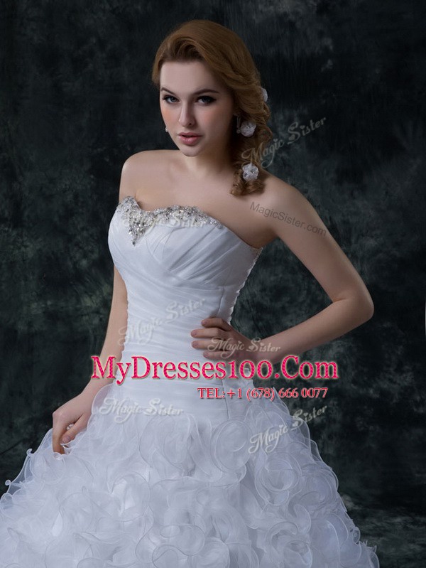 Most Popular Sleeveless Court Train Beading Lace Up Wedding Dresses