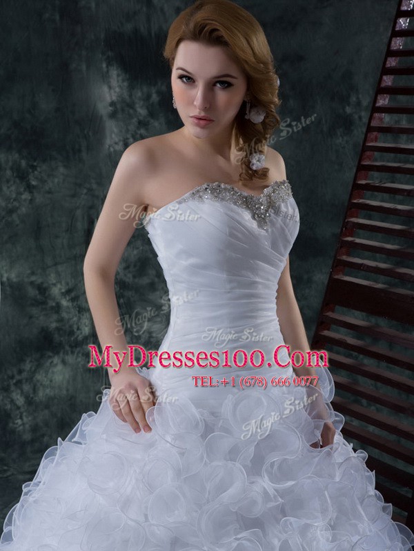 Most Popular Sleeveless Court Train Beading Lace Up Wedding Dresses