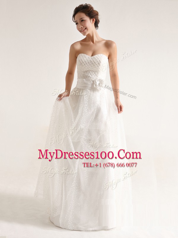 White Zipper Strapless Hand Made Flower Wedding Gown Tulle Sleeveless