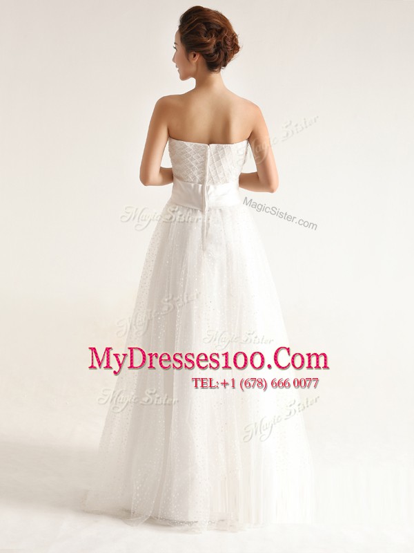 White Zipper Strapless Hand Made Flower Wedding Gown Tulle Sleeveless