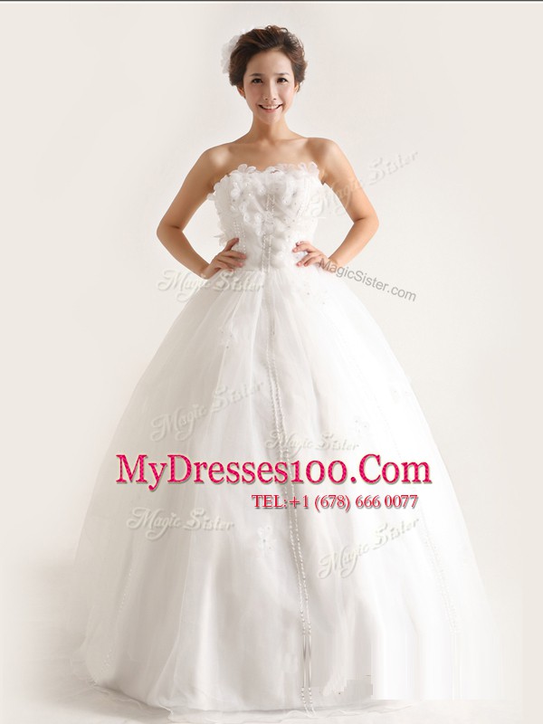 Fabulous White Sleeveless Organza Lace Up Wedding Gown for Wedding Party