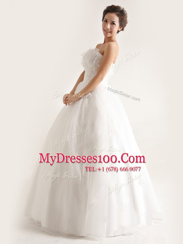 Fabulous White Sleeveless Organza Lace Up Wedding Gown for Wedding Party