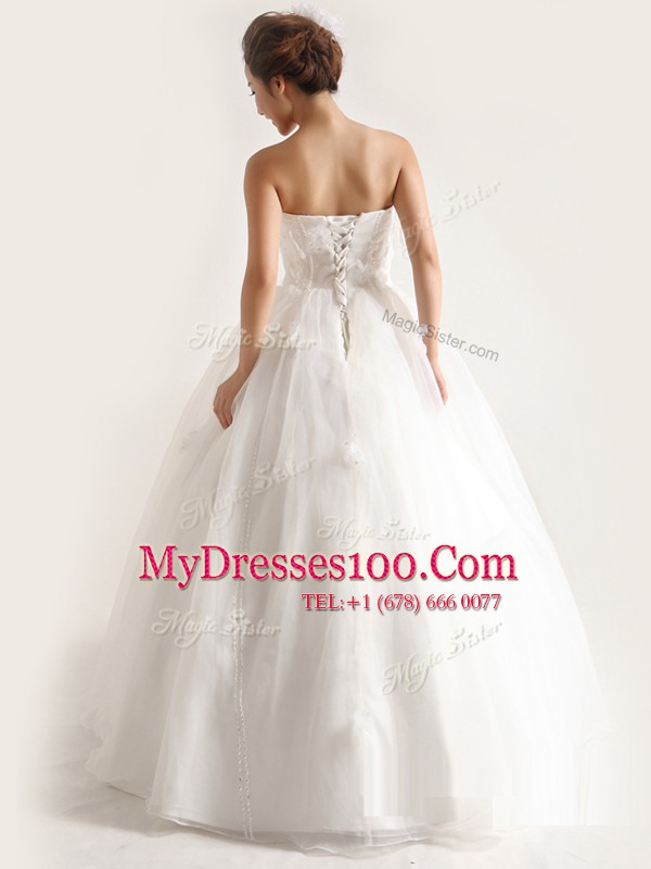 Fabulous White Sleeveless Organza Lace Up Wedding Gown for Wedding Party