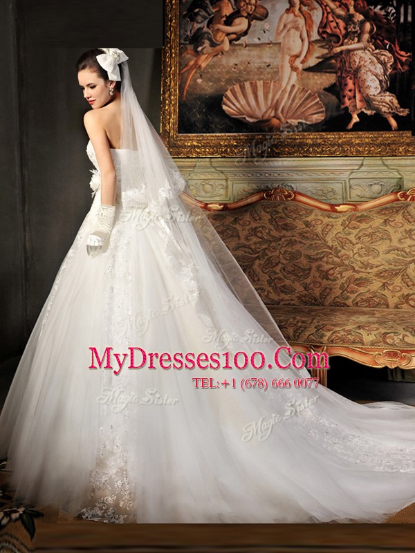 Sleeveless Beading and Lace Lace Up Wedding Gown