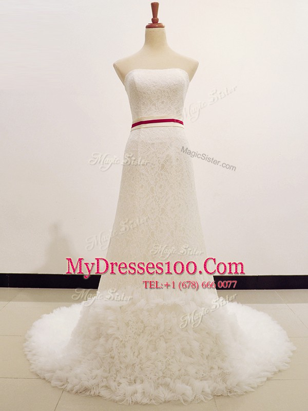 Smart Lace A-line Sleeveless White Bridal Gown Sweep Train Zipper