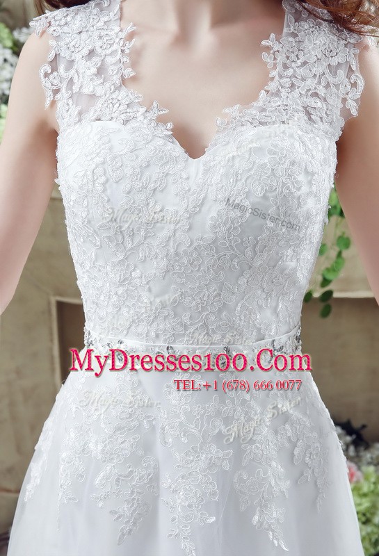 White Long Sleeves Court Train Lace and Appliques Wedding Gowns