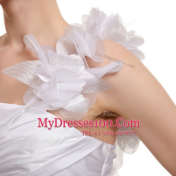Noble With Train White Wedding Gowns Taffeta Court Train Sleeveless Ruching and Pick Ups