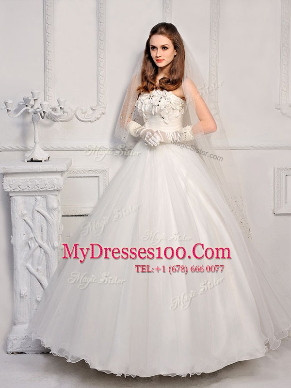 Inexpensive Sleeveless Ankle Length Beading Lace Up Bridal Gown with White