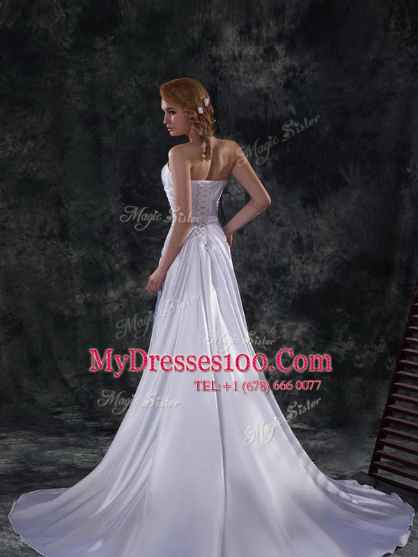A-line Sleeveless Silver Wedding Dresses Brush Train Lace Up
