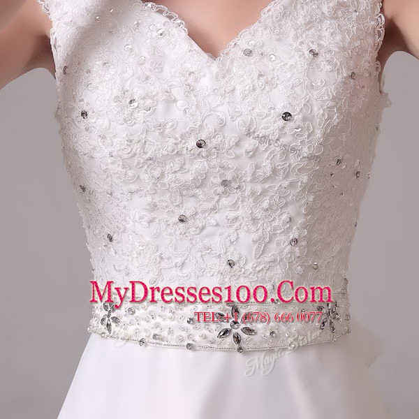 Sleeveless Brush Train Clasp Handle With Train Beading and Sashes ribbons Wedding Dress